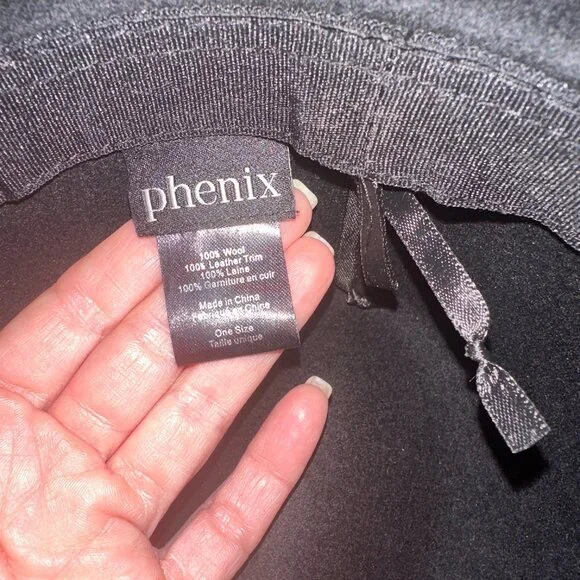 Phenix Black Wool Hat with Leather Trim - Adjustable - Picture 5 of 8